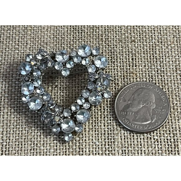 Vintage Crystal Rhinestone Silver-Tone & Roses Aurora Borealis Heart Brooch Pin - Picture 4 of 9